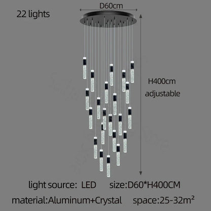 DecorBites™ Cylindrical Crystal Chandelier: Modern Villa Living Room Lamp for Stylish Interiors.