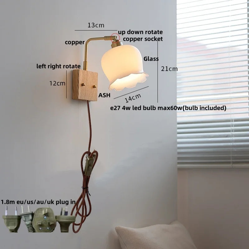 DecorBites™ Ash Wood LED Wall Light Fixture with Pull Chain Switch, Modern Nordic Design