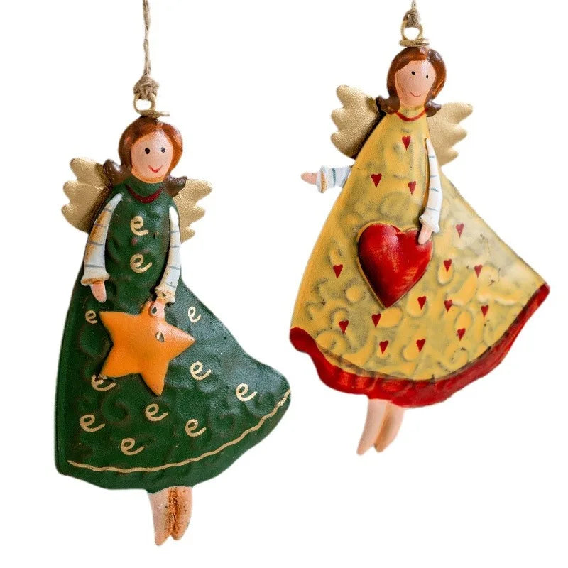 American Country Retro Old Iron Christmas Angel Girl Decoration Pendant Christmas Tree Decoration