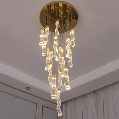 DecorBites™ Crystal Chandelier Stair Pendant Lamp Living Room Pendant Lights Interior Lighting