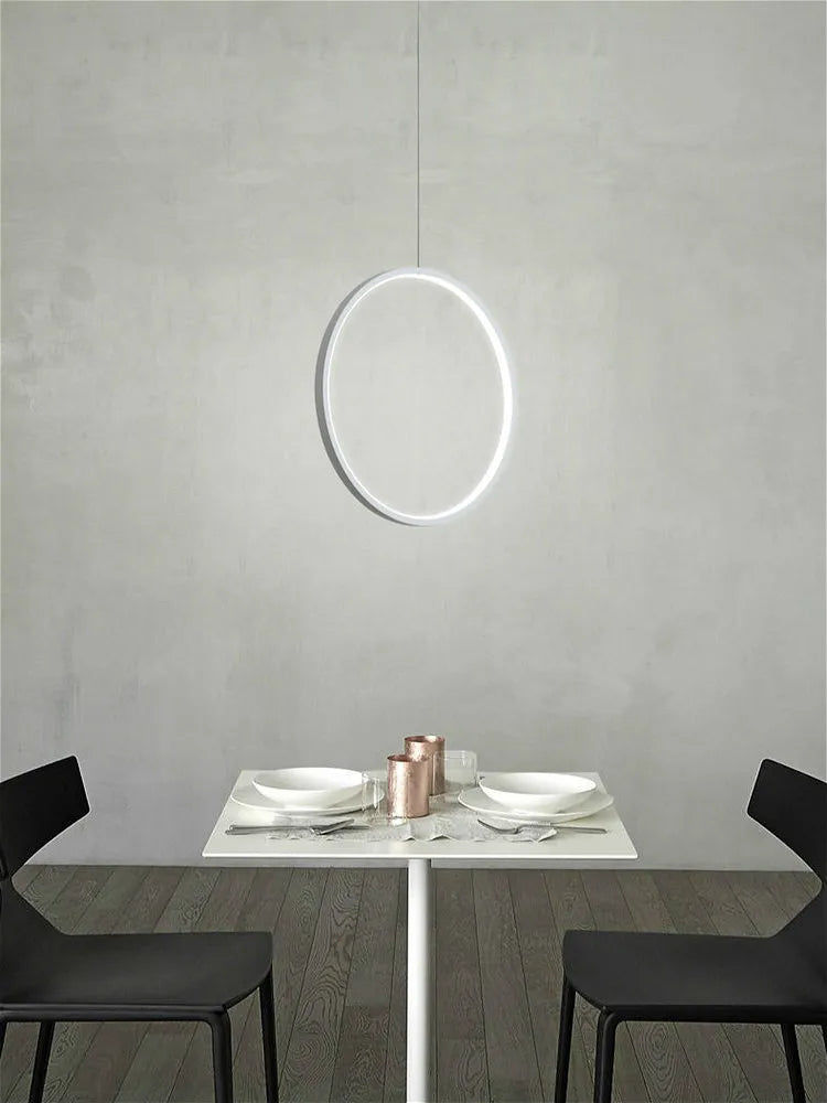 DecorBites™ LED Ring Chandelier: Minimalist Black Circle Pendant Light for Living Room Lighting