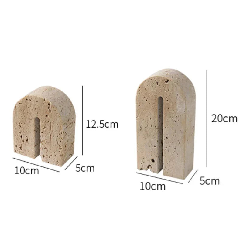 DecorBites™ Beige Travertine Stone Bookends - Luxury Vintage Book Holder Decor