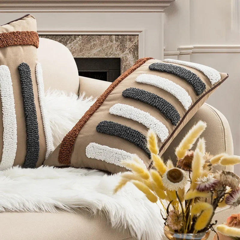 DecorBites™ Boho Loop Pillowcase - Grey Beige Tufted Cushion Cover for Home Decoration