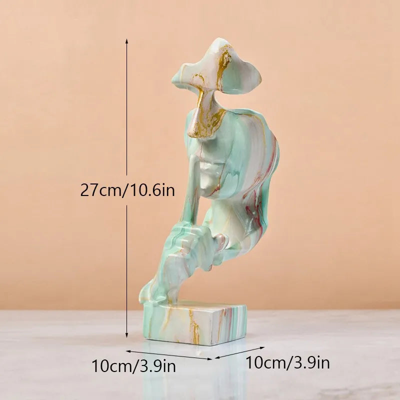 DecorBites™ تمثال تجريدي للوجه الذهبي الصامت مقاس 27 سم لديكور المكتب المنزلي العتيق