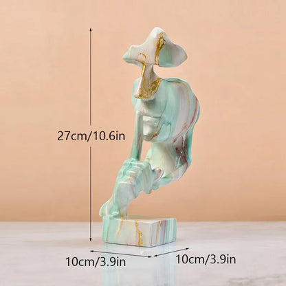 DecorBites™ تمثال تجريدي للوجه الذهبي الصامت مقاس 27 سم لديكور المكتب المنزلي العتيق