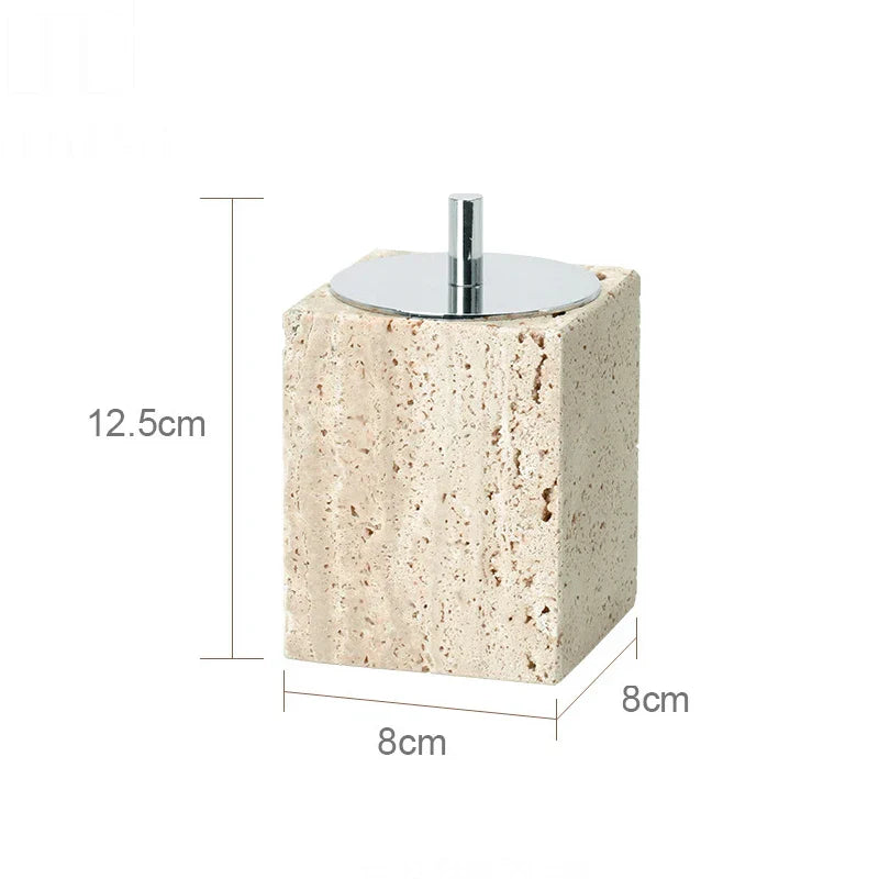DecorBites™ Beige Travertine Marble Bathroom Accessories Set - Soap Dispenser, Soap Dish, Reed Diffuser