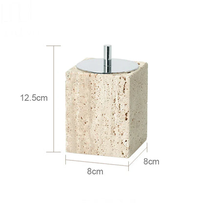 DecorBites™ Beige Travertine Marble Bathroom Accessories Set - Soap Dispenser, Soap Dish, Reed Diffuser