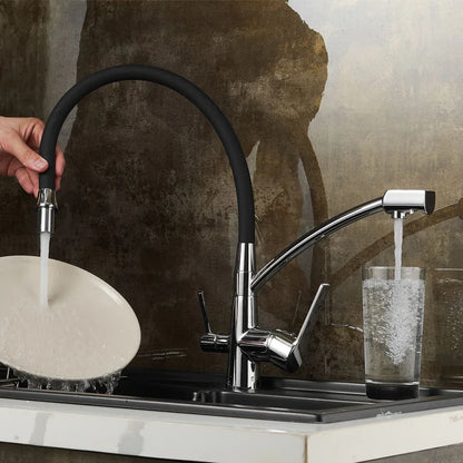 Decorbites™ Grifo de cocina montado en cubierta negro con rotación de 360° y filtro de agua