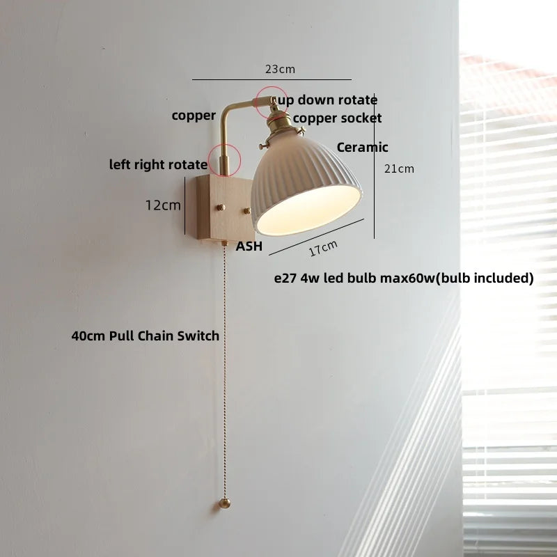 Decorbites™ Luces de Pared LED Cerámicas Globo de Madera de Nogal Applique Giratorio Lámpara de Mesita de Noche