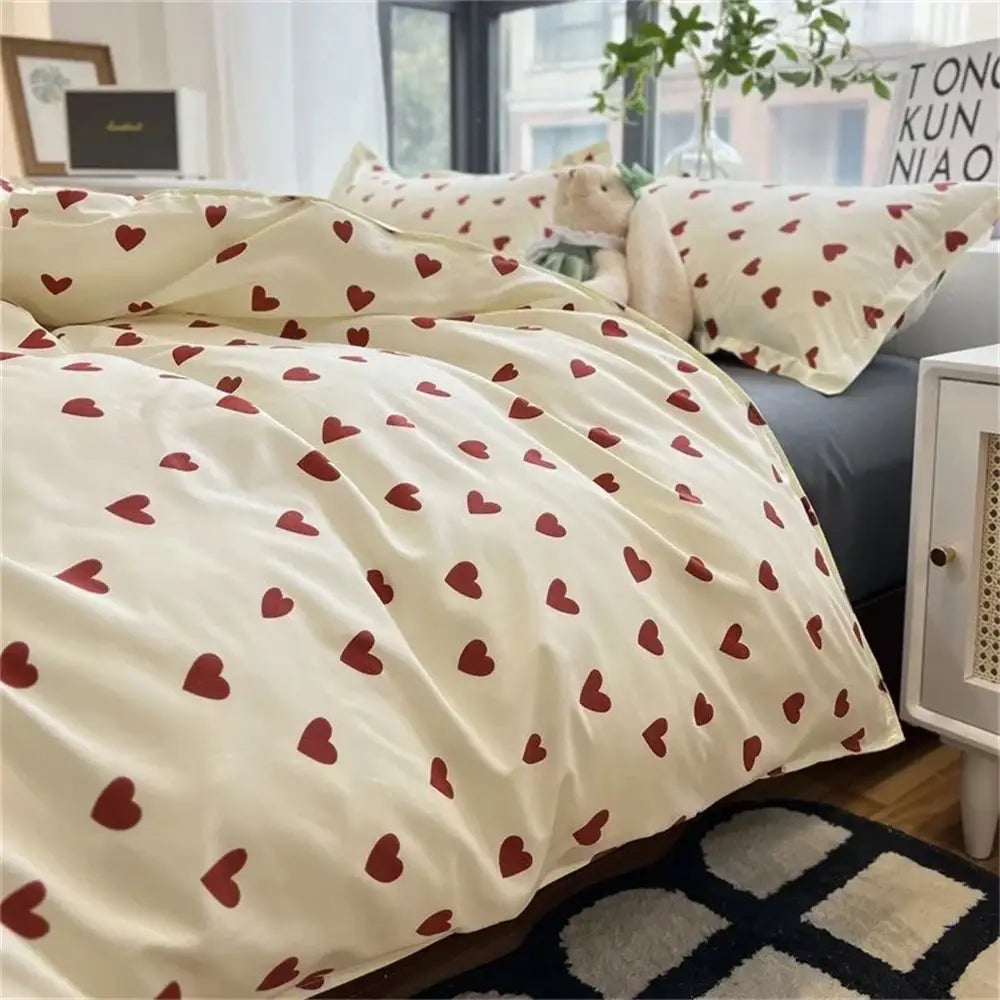 DecorBites™ Korean Style Heart Duvet Bedding Set - Twin to Queen Sizes
