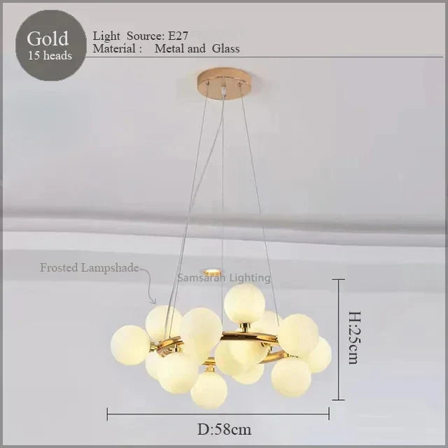 DecorBites™ LED Glass Chandelier Pendant Lamp for Living Room Dining Room Lighting