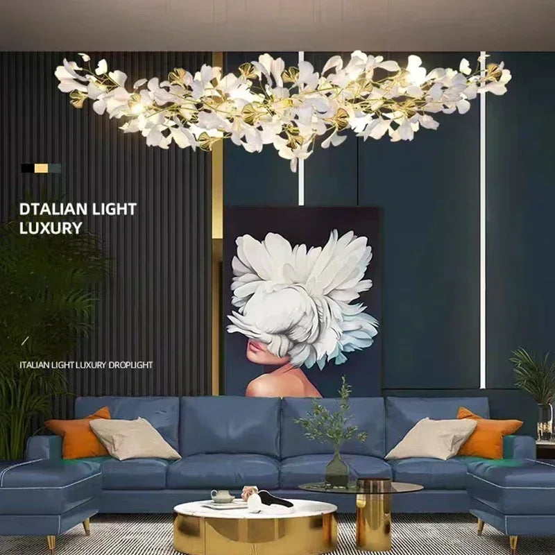 Lámpara de techo LED DecorBites™ con forma de rama y hoja de ginkgo: diseño nórdico moderno para la decoración del hogar.