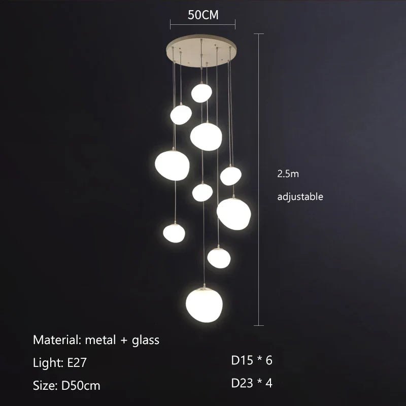 DecorBites™ Cobblestone Glass LED Pendant Lights for Villa Hotel Loft Stair Lamp