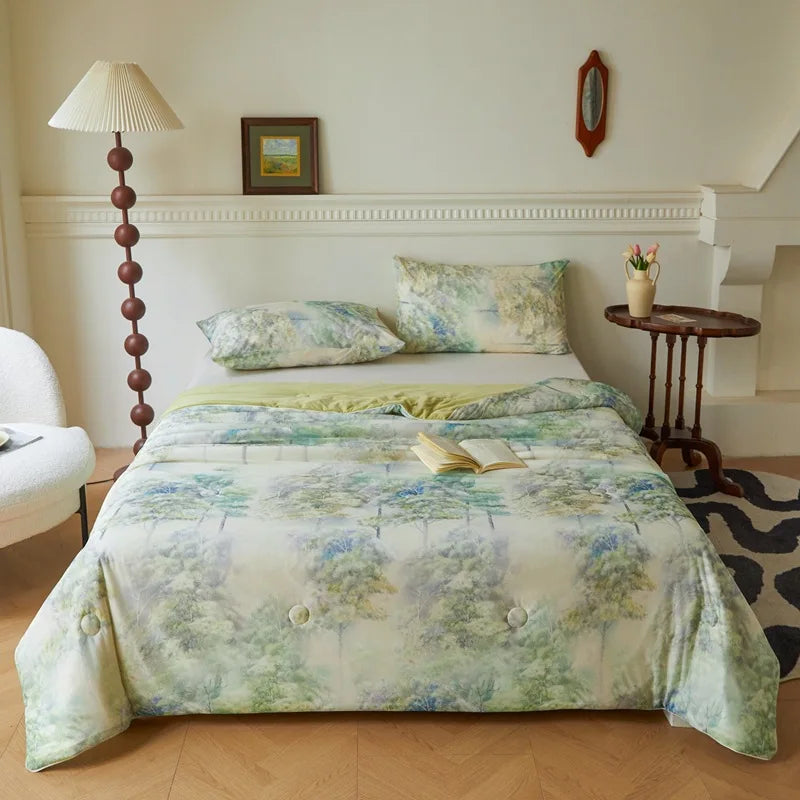 DecorBites™ Knitted Cotton Print Summer Quilt, Silk Soft Blanket