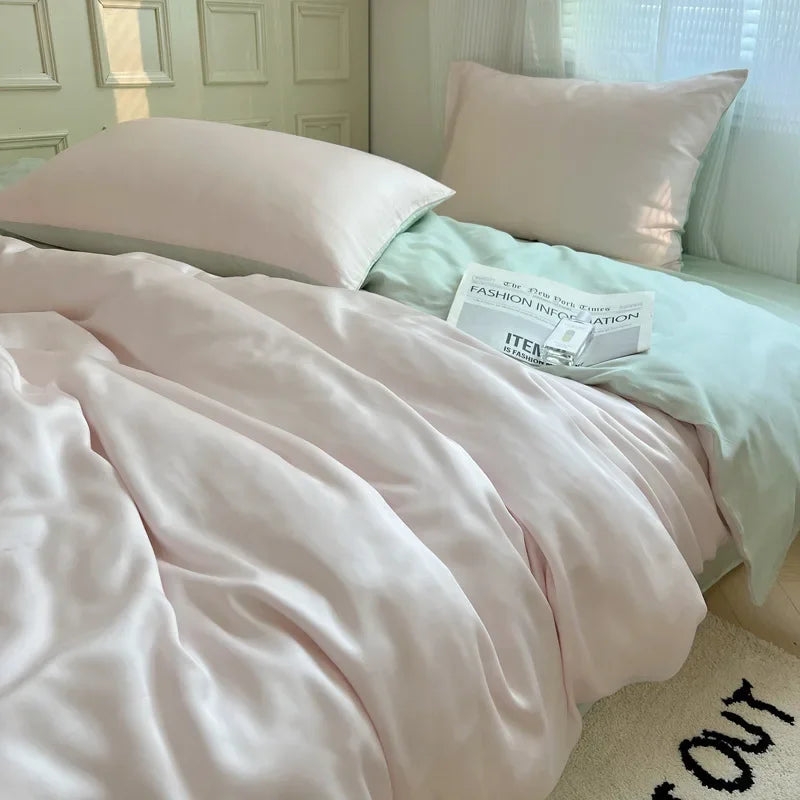 DecorBites™ Ice Silky Solid Bedding Set - Cooling Satin Smooth Quilt Cover Set