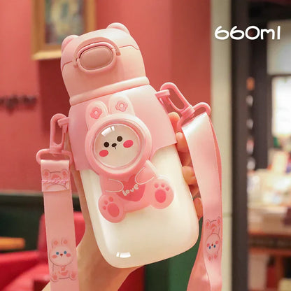 DecorBites™ Kids Cute Cartoon Water Cup with Portable Strap - BPA-Free Student Sippy Cup