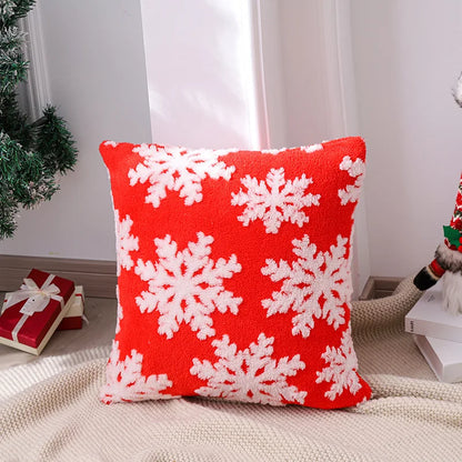 DecorBites™ Christmas Patchwork Embroidered Snowflake Pillow Covers 45x45 Red White Home Decor