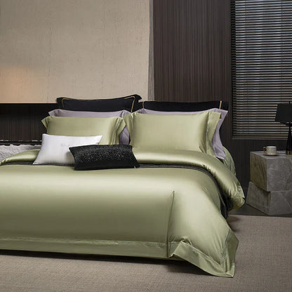 Decobites Silky Lyocell Cotton Bedding Set: Olive Green, Pink, Champagne Luxury Solid Color