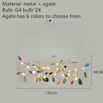 Decorbites™ Bunte Achat-LED-Kronleuchter: Blattförmige Pendelleuchte für romantisches Raumdekoration