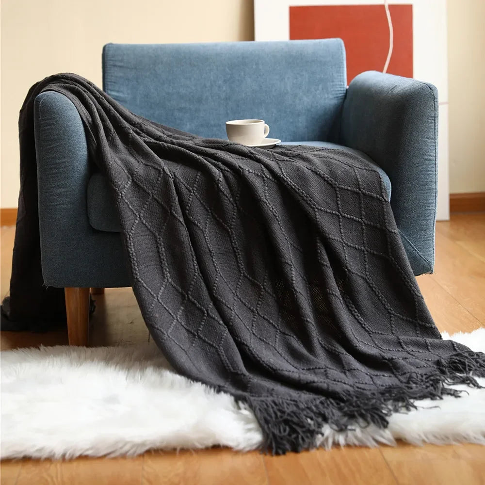 DecorBites™ Knitted Wool Blanket - Soft Nordic Throw for Sofa, Bed, or Office