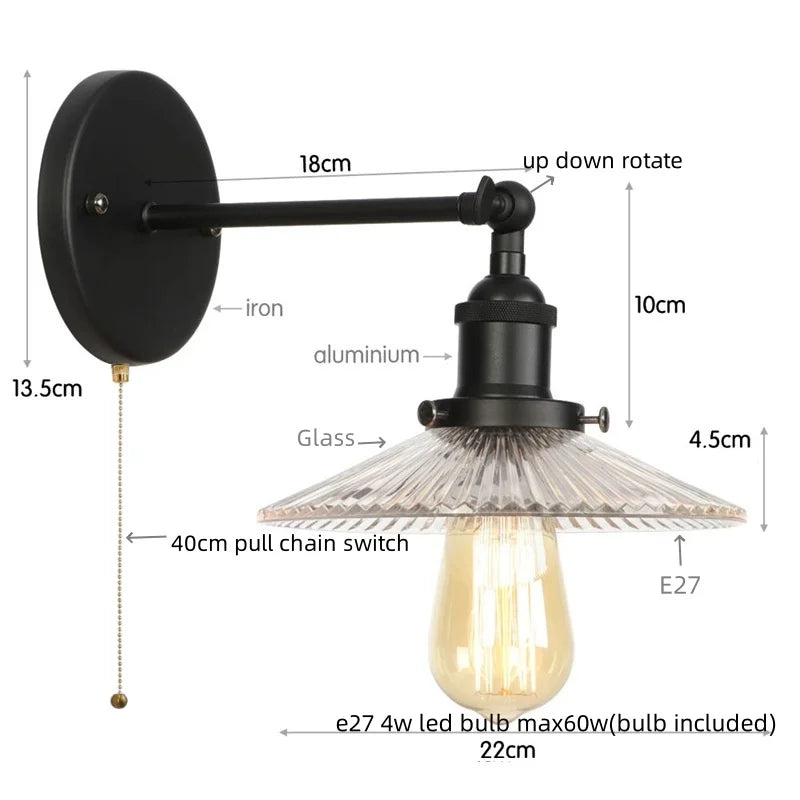 DecorBites™ Industrial Loft LED Wall Light for Bedroom, Bathroom, Stairs - Plug In Iron Lamp