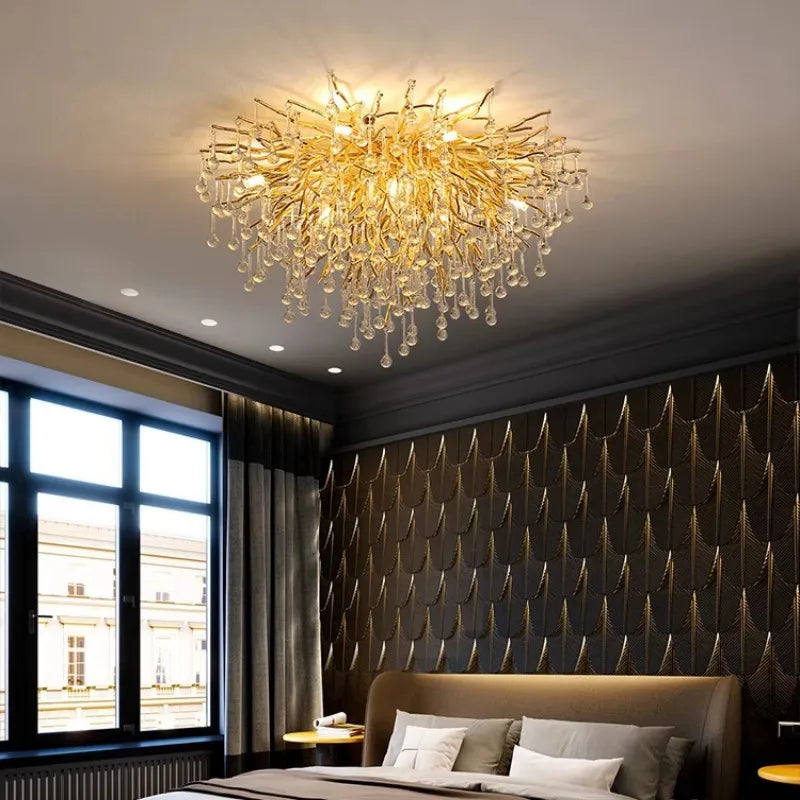 DecorBites™ Gold Crystal LED Ceiling Chandelier for Elegant Spaces