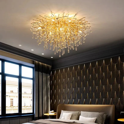 DecorBites™ Gold Crystal LED Ceiling Chandelier for Elegant Spaces