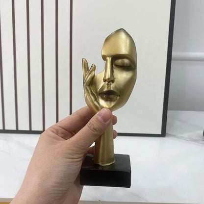 DecorBites™ Golden Abstract Mask Statue 16cm Art Figure Thinker for Home Office Decor