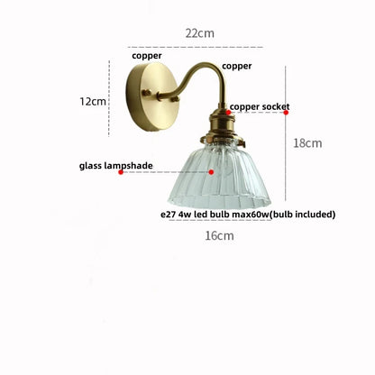 DecorBites™ Clear Glass LED Wall Sconce Pull Chain Switch Modern Copper Bedside Lamp