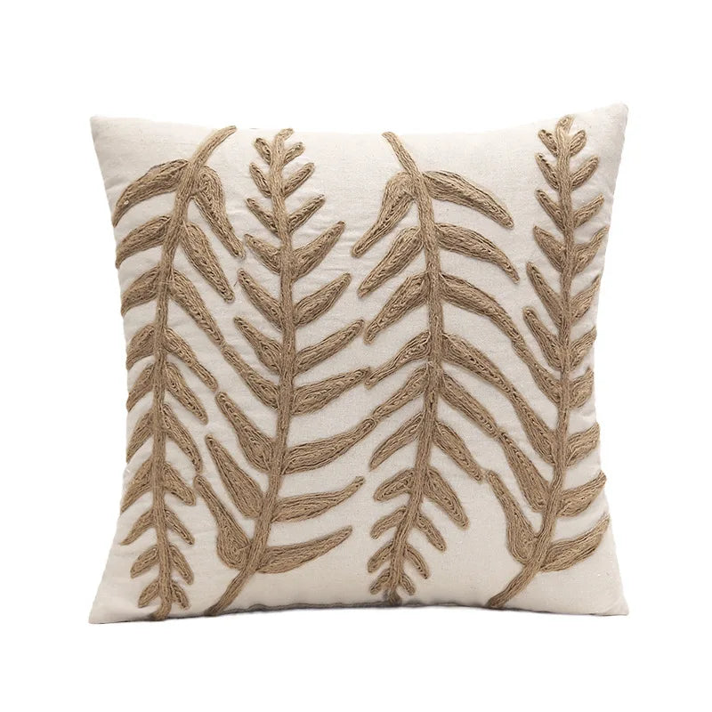 Embroidered Leaves Pillow Cover