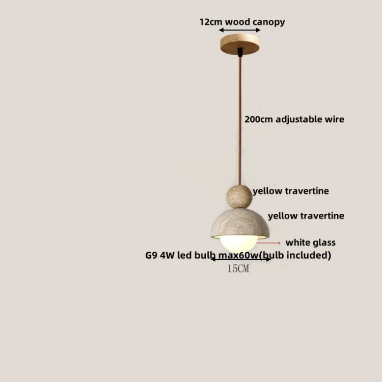 DecorBites™ Glass Ball Pendant Light - Adjustable Wire, LED, Yellow Travertine White, Dining Room