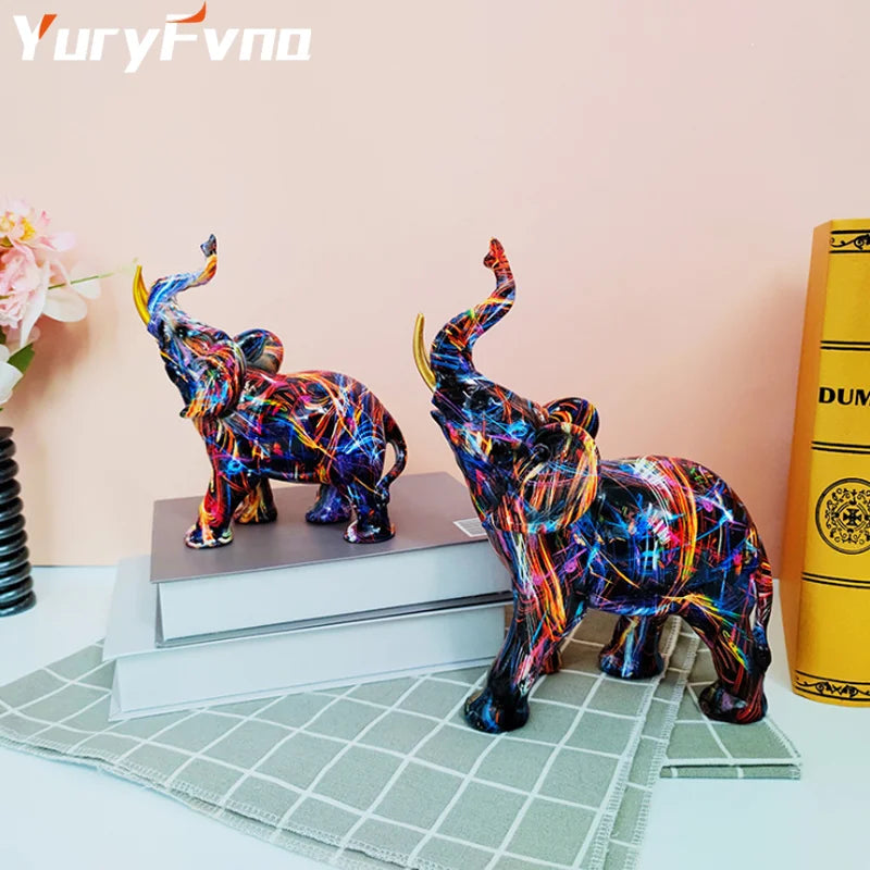 DecorBites™ Elephant Sculpture: Nordic Painting Graffiti Resin Art Figurine & Home Decor Craft