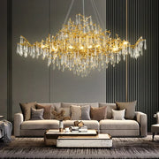 Decorbites™ Candelabro de Cristal Dorado - Luz Larga de Lujo Moderno para Cocina, Comedor, Sala de Estar, Dormitorio