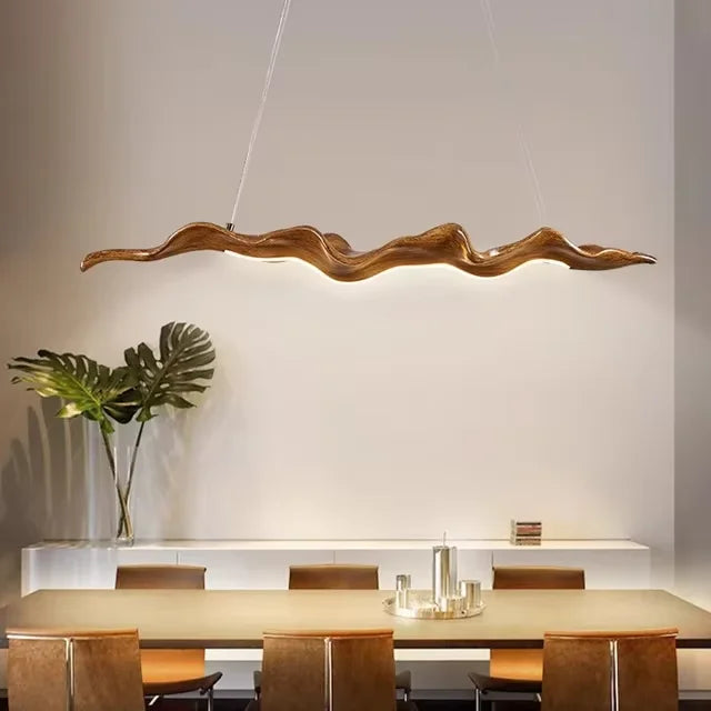 Wood Leaf Pendant Light 130cm Remote Dimming