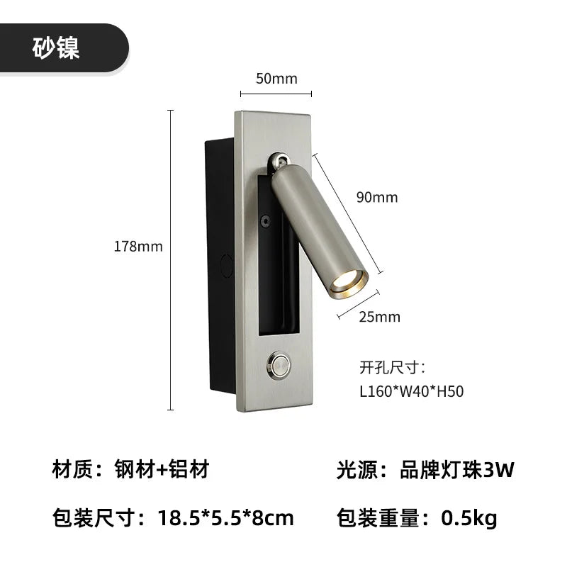 DecorBites™ مصباح حائط LED مثبت على لوح رأس السرير بقوة 3 وات لغرفة النوم والفندق