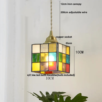 DecorBites™ Colorful Glass Magic Cube LED Pendant Lights Tiffany Style Wood Hang Lamp