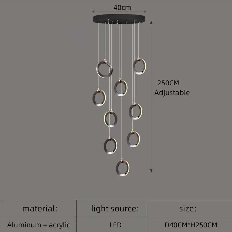DecorBites™ Aluminum LED Chandelier: Luxury Crystal Round Hanging Lamps for Staircase and Attic