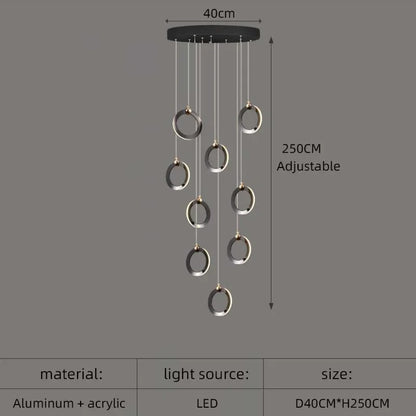 DecorBites™ Aluminum LED Chandelier: Luxury Crystal Round Hanging Lamps for Staircase and Attic