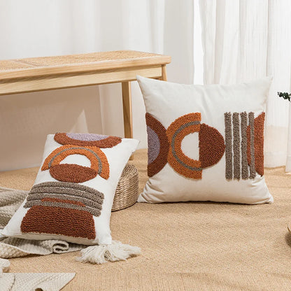 DecorBites™ Half-circle Tufted Cotton Canvas Embroidery Throw Pillow Cover - Modern & Stylish