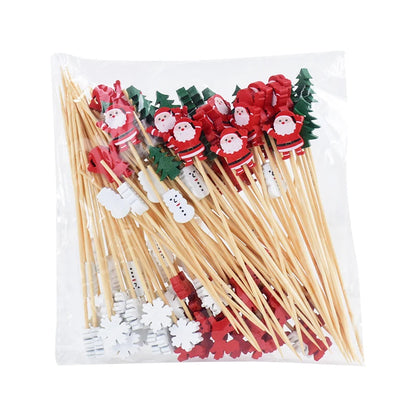 50/100Pcs Christmas Buffet Fruit Food Skewer Cocktail Picks Cupcake Topper 2024 Christmas Party Decor Supplies New Year 2025