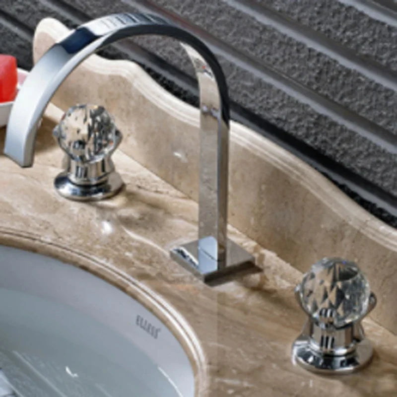 DecorBites™ Crystal Handle Gold Bathroom Basin Faucet Three Hole Mixer for Bathtub