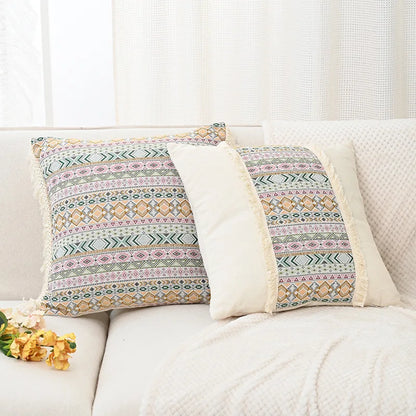 DecorBites™ Handmade Tassel Cushion Cover Retro Jacquard Patchwork Fringed Pillow Cover