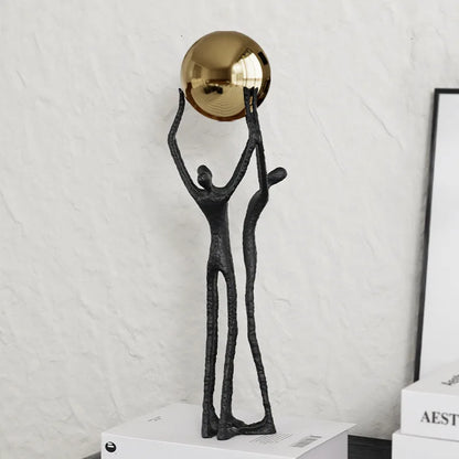 DecorBites™ Human Figure Sculpture Golden Ball Holder Metal Figurine Home Decor