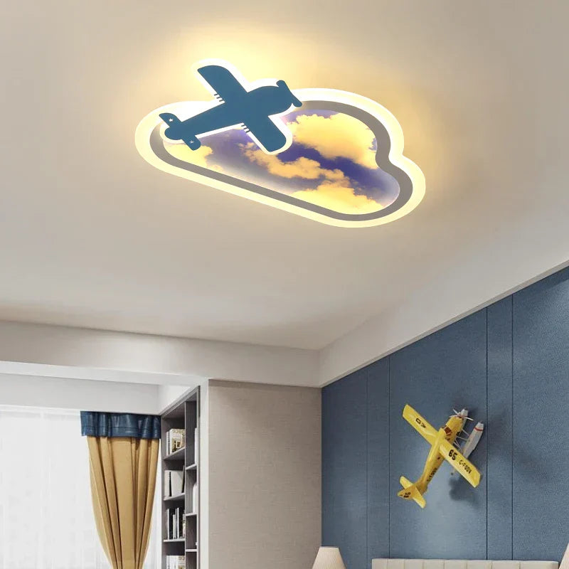 DecorBites™ Blue Sky Airplane Chandelier: Kids Study Room Decoration & Dimmable Indoor Lighting