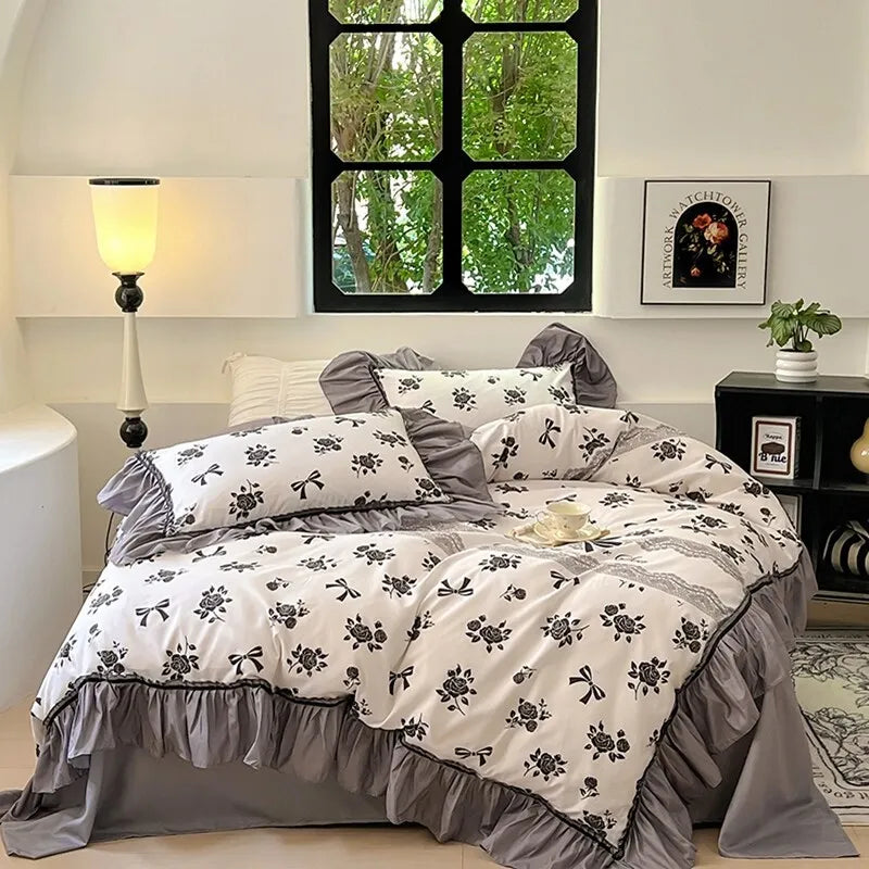 DecorBites™ Lace Printed Duvet Cover Set - Elegant, Cozy Bedding for Single & Double Beds