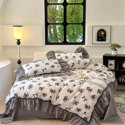 DecorBites™ Lace Printed Duvet Cover Set - Elegant, Cozy Bedding for Single & Double Beds