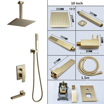 DecorBites™ Brushed Gold In-Wall Shower Set with Rainfall Shower Head 8-12"