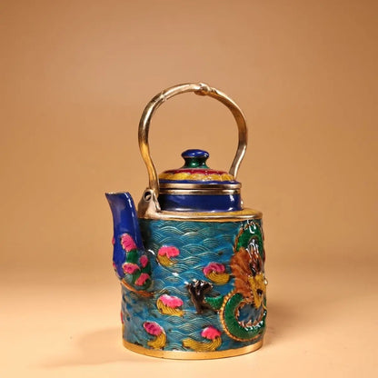 Sartén DecorBites™ Dragon Cloisonné de esmalte: Cobre pintado a mano y dorado, estilo chino