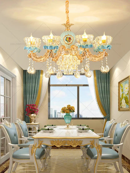 DecorBites™ Crystal Chandelier: Chinese Ceramic Living Room Luxe Lighting