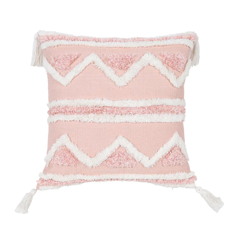 DecorBites™ Boho Pink Geometric Tufted Tassel Pillow Covers 30x100cm - Decorative Double Pillows